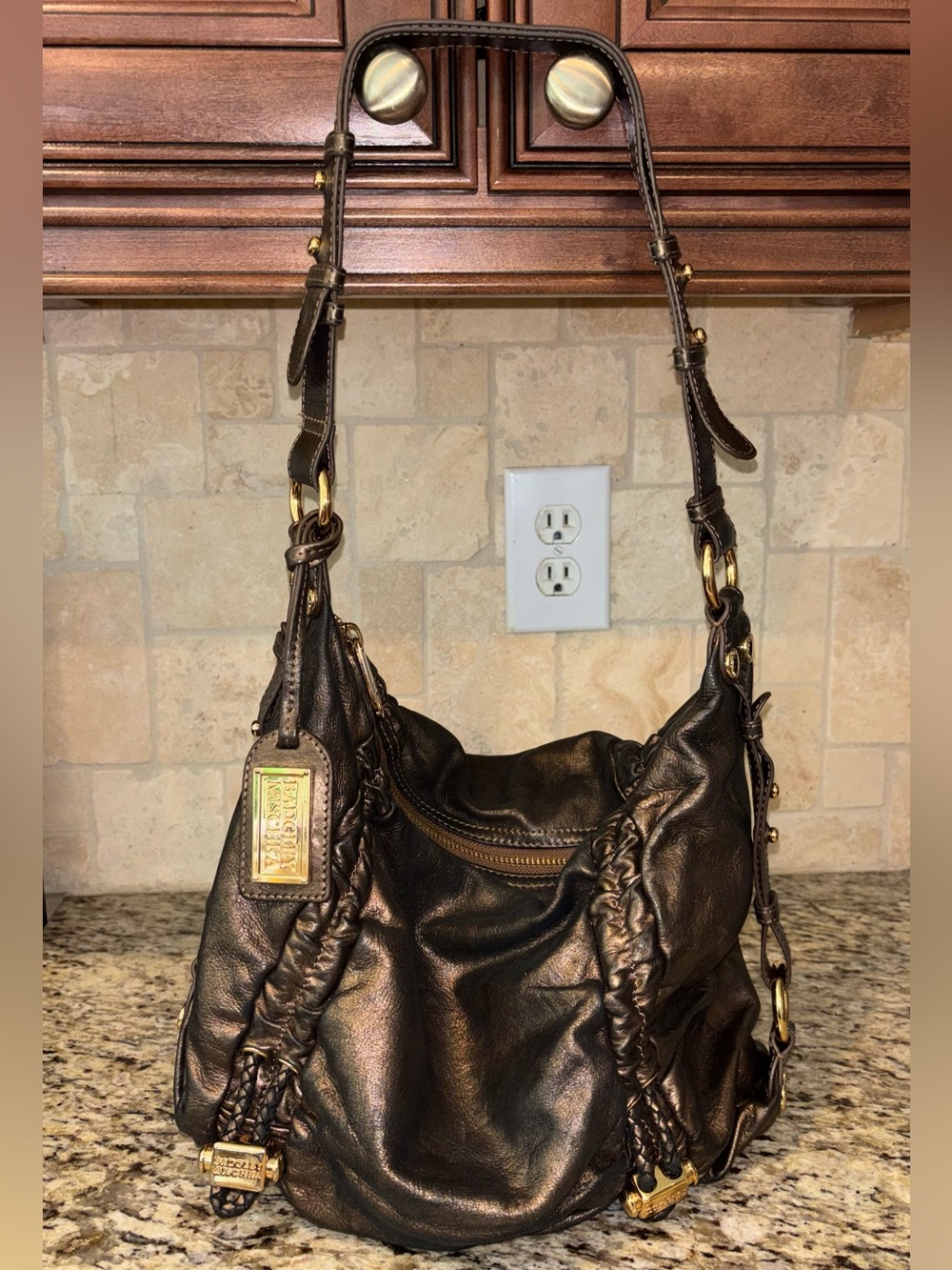 Y2K Vintage Badgley Mischka Leather Hobo Bag Gold